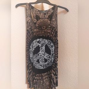 Bleach tie dyed peace sign racerback tank top